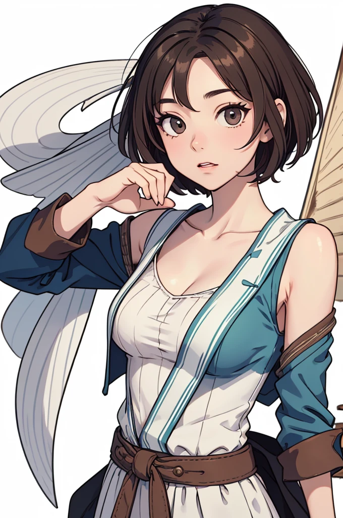 (((masterpiece, best quality, ultra highres, 1 girl, solo, white background))), super detailed skin and face and eyes and finger, beautiful japanese woman, flat breasts:1.5, skinny, light brown hair, very short pixie hair, pixie haircut, knee shot, no background, 2D anime, boyish, Various clothes, Various poses, Various facial expressions, draw the entire character within the frame, ensuring that the head, arms and legs are not cut off, with the character positioned centrally,