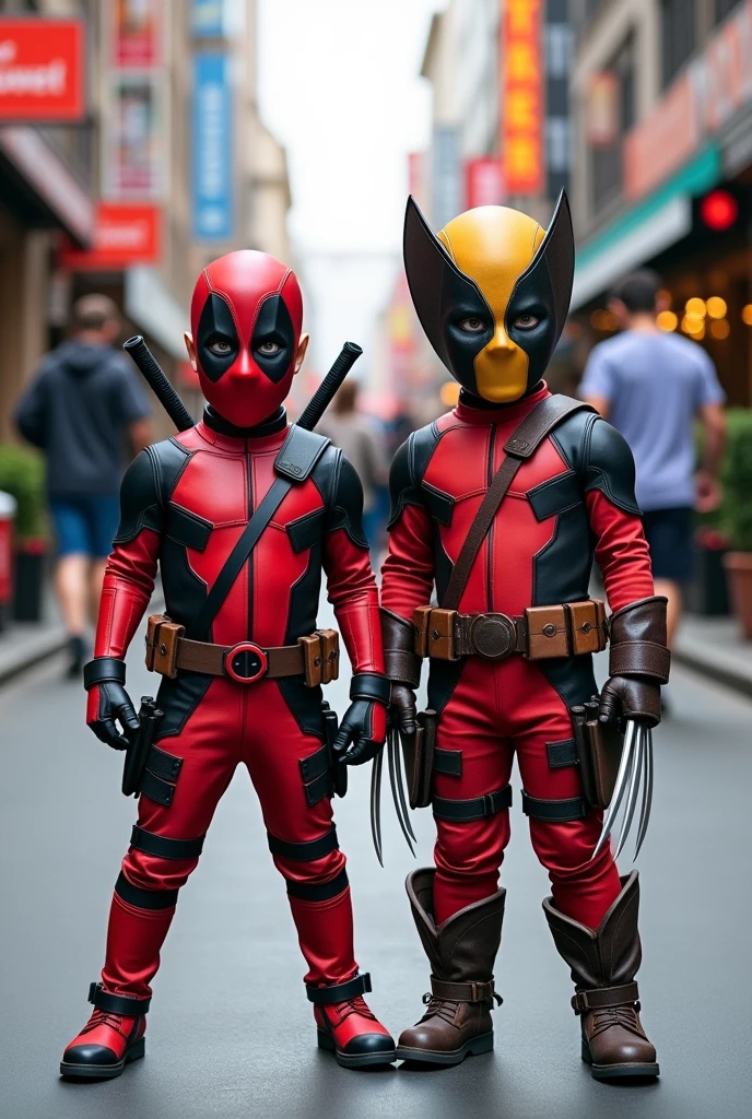 boys dressed as Deadpool and Wolverine