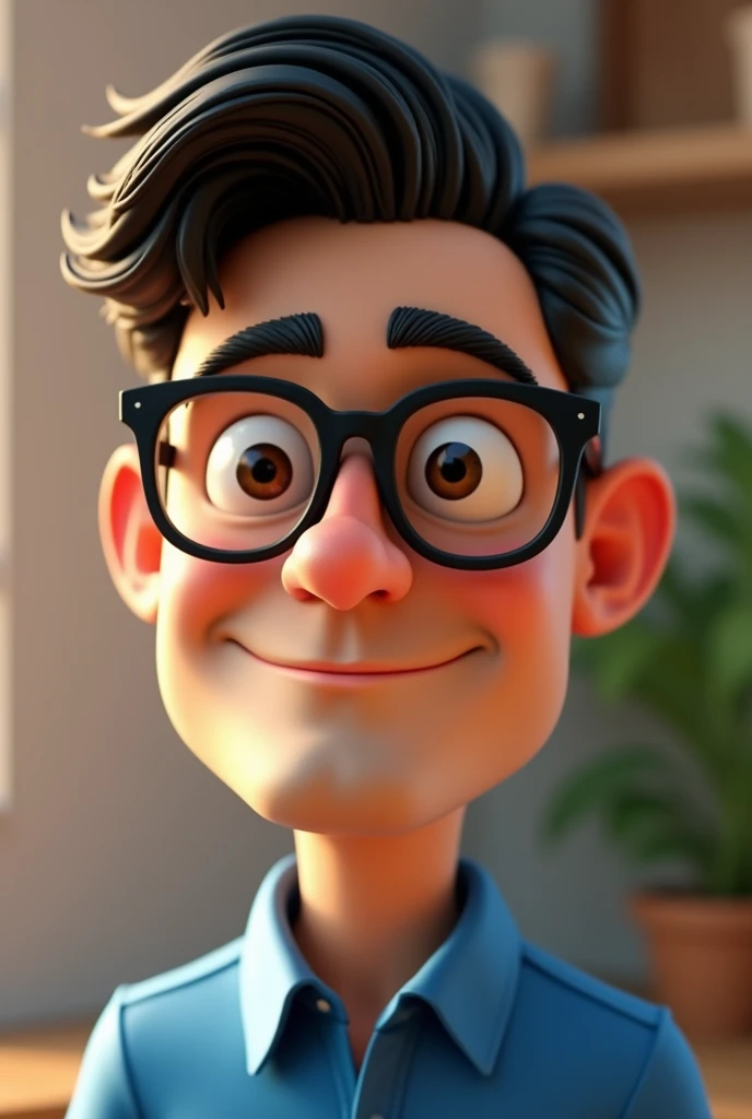 Cartoon character of a man with black glasses and a blue shirt, animation character, Caractere estilizado, animation style rendering, 3D estilizado, Arnold Maya render, 3 d render stylized, toon render keyshot, Personagem 3D, Personagem 3D, 3d rendering stylized, 3 d character render, personagem de desenho animado, Personagem de close up, Pose de personagem, (Estilo Pixar) (master part:1.2) (Bokeh) (best quality) (pele detalhada) (textura detalhada) (8k) (argila) (Cinematic lighting) (foco nítido