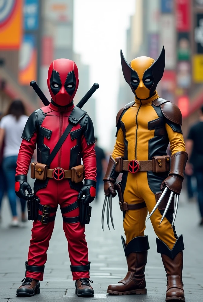  boys dressed as Deadpool and Wolverine