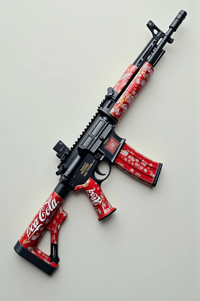 A rifle with Coca Cola stickers