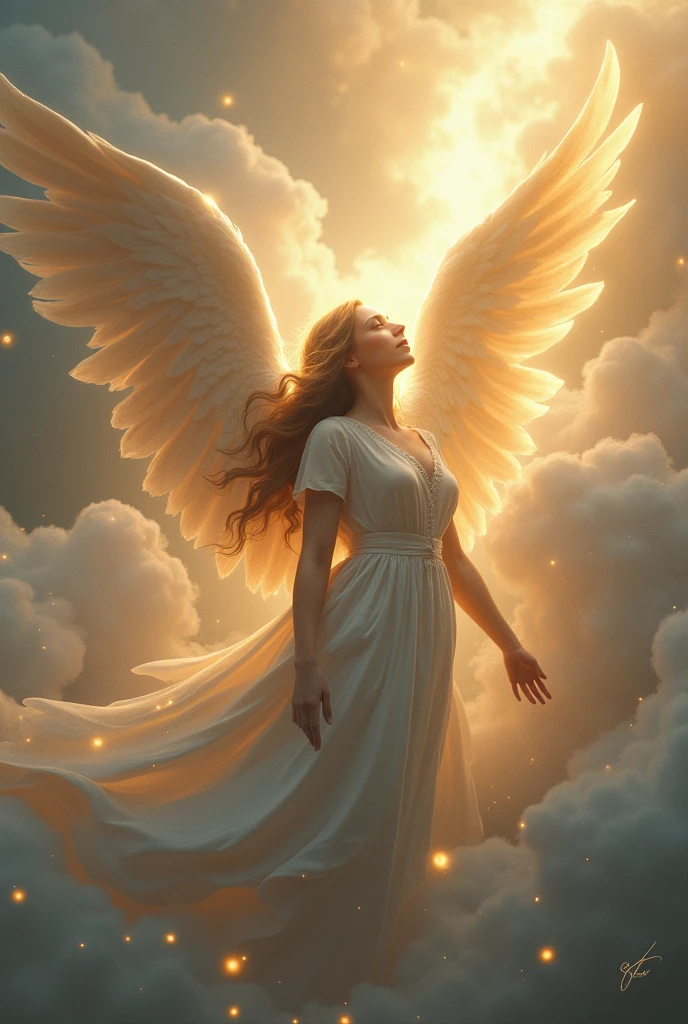 Guardian angel speaking from top right looking towards bottom left 