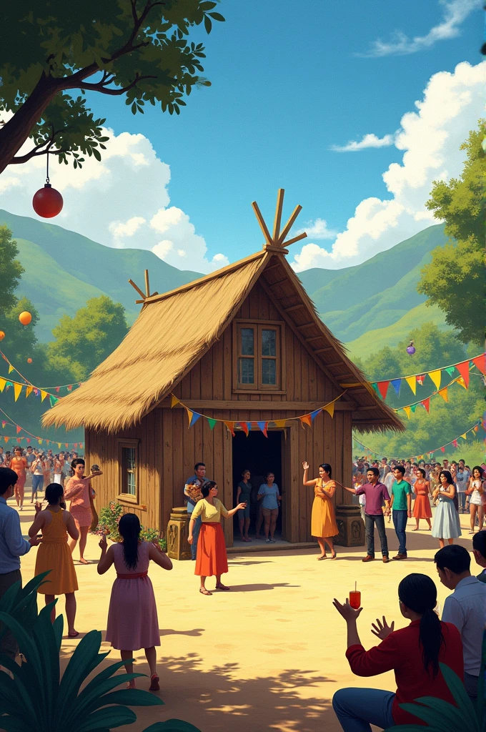 Make a drawing of Marco Fidel Suárez's hut and a party activity around it
