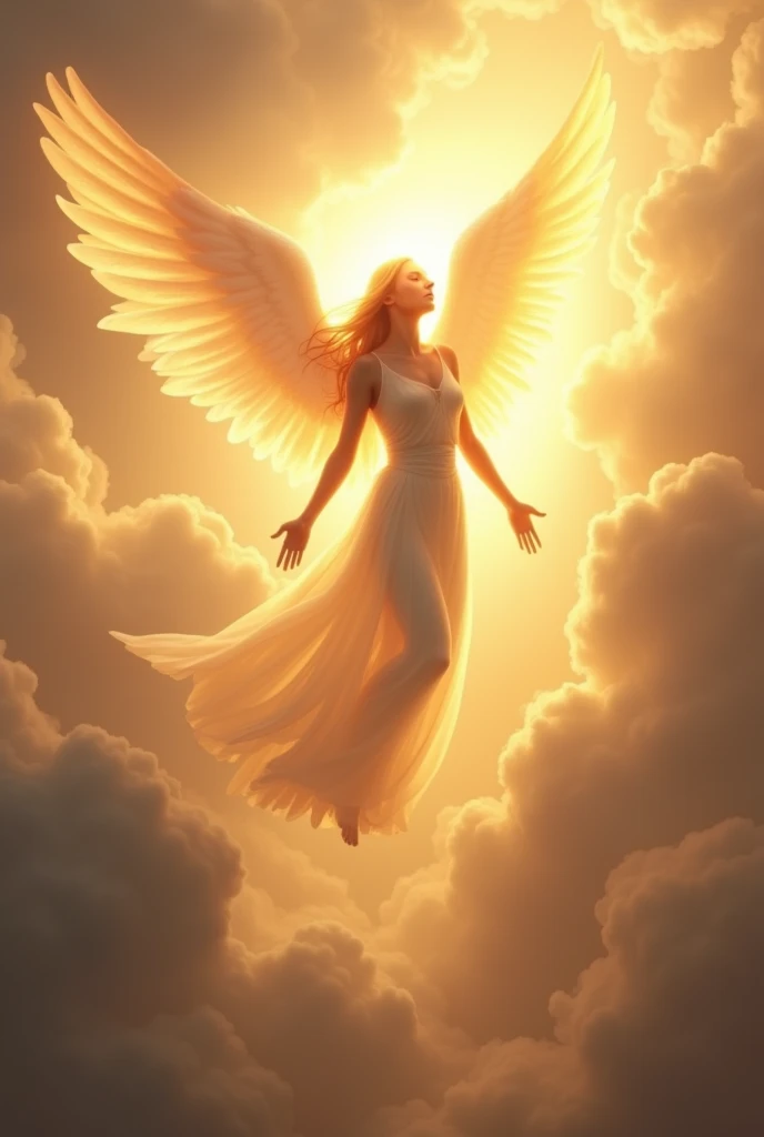 Guardian angel coming from the top right looking towards the bottom left,