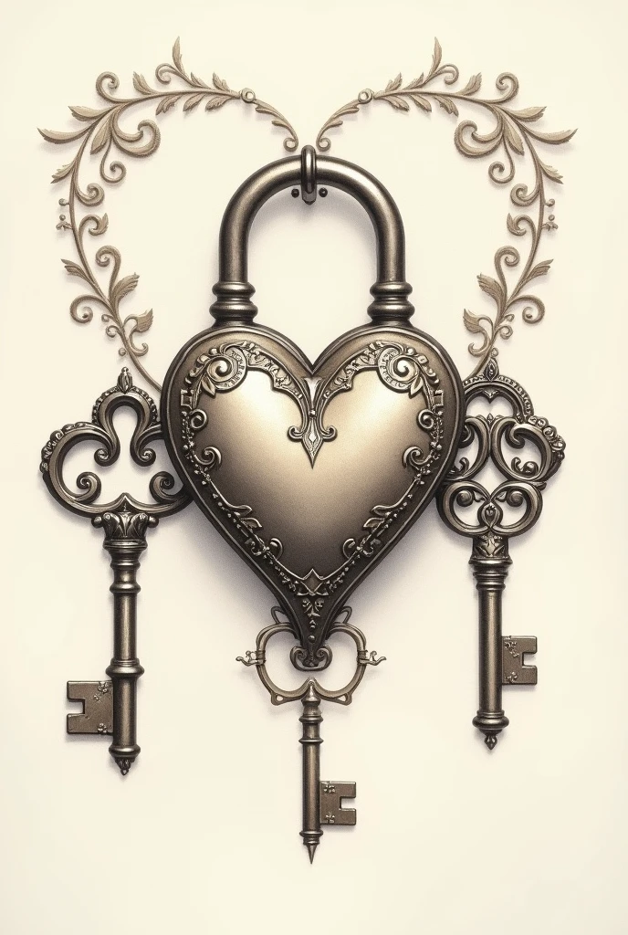 Heart padlock drawing with 3 keys