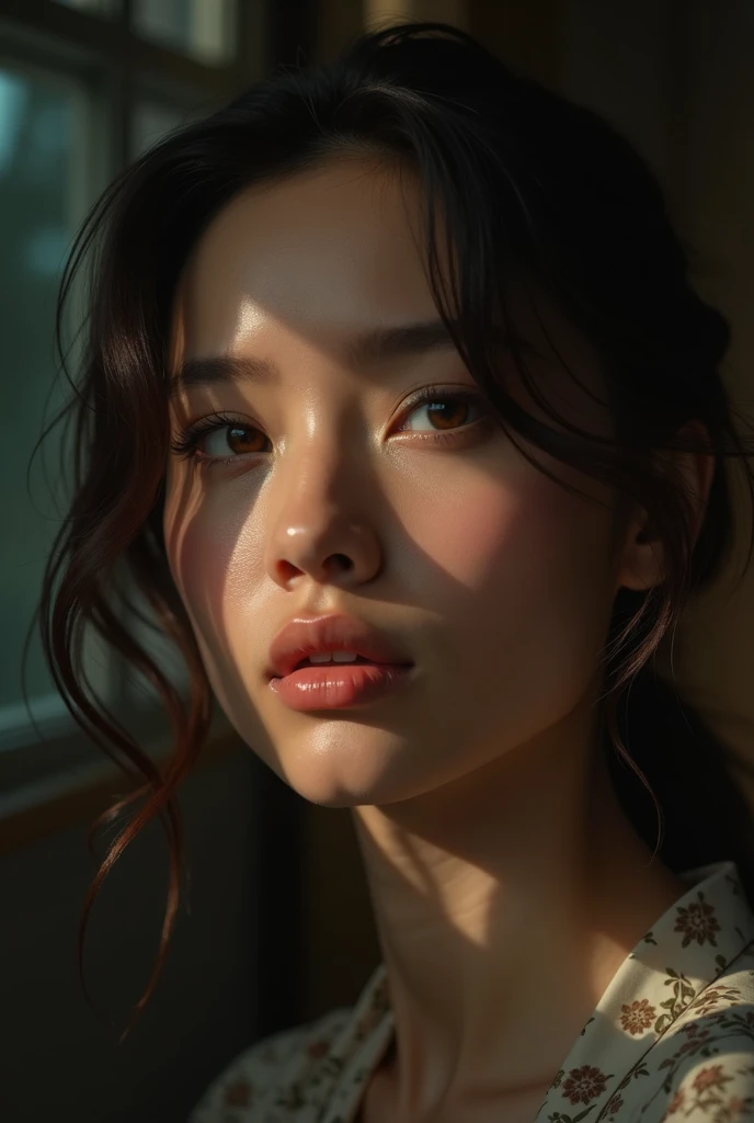 A highly detailed, emotionally intelligent portrait of a thoughtful woman, dramatic lighting, soft focus, realistic, oil painting, dramatic colors, cinematic composition