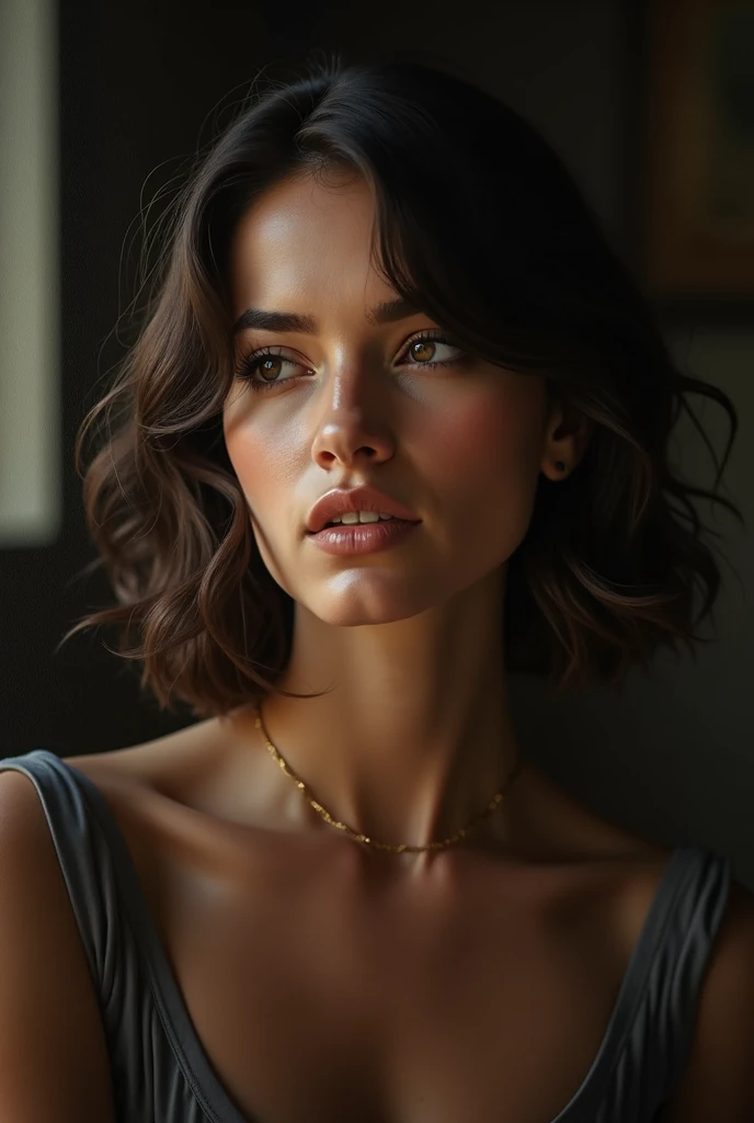 A highly detailed, emotionally intelligent portrait of a thoughtful woman, dramatic lighting, soft focus, realistic, oil painting, dramatic colors, cinematic composition
