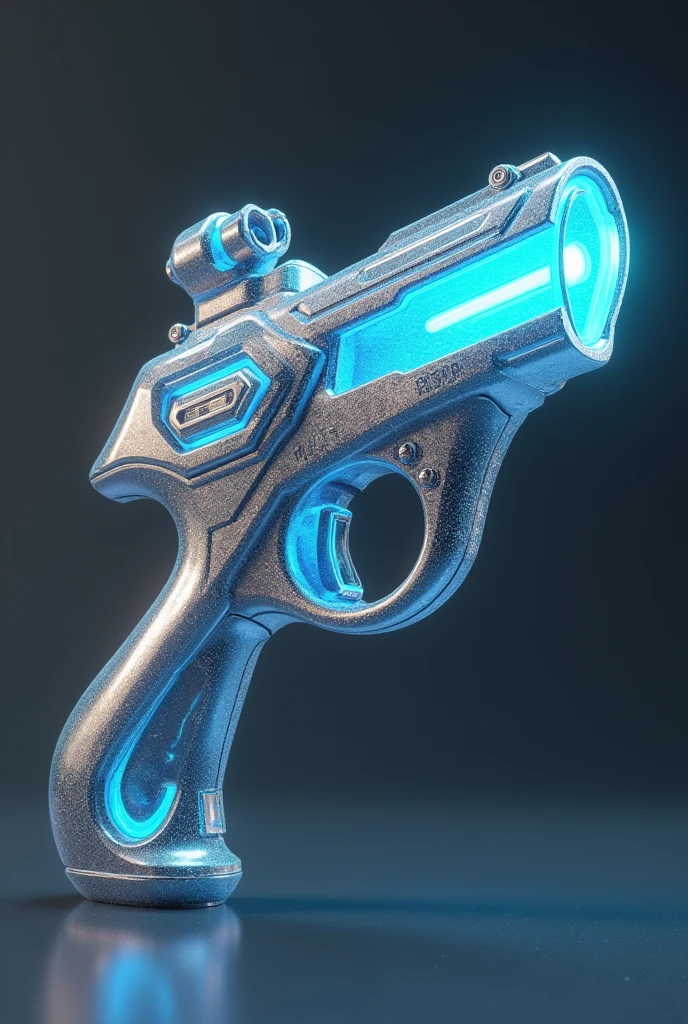 Create a weapon based on the weapon from the game Portal; but mixed with futuristic weapon concepts, made with aerogel and consisting of holographic colors, a digital trigger system and a thermal sight for sights.