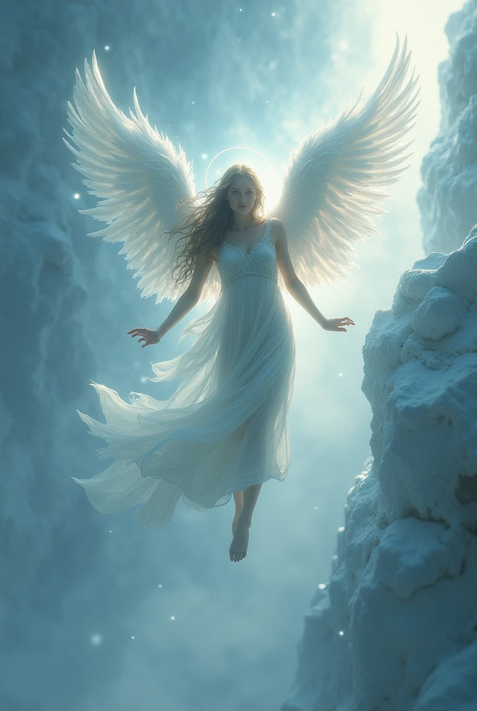 Angel coming from top right looking towards bottom left, all cold