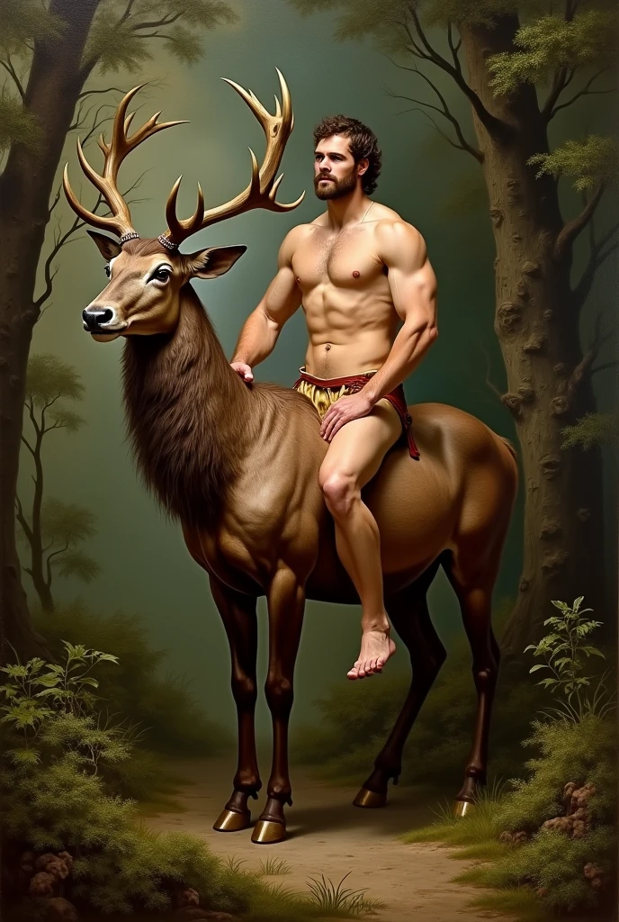 Fais moi une photo de Napoleon tout nue, a dos de cerf