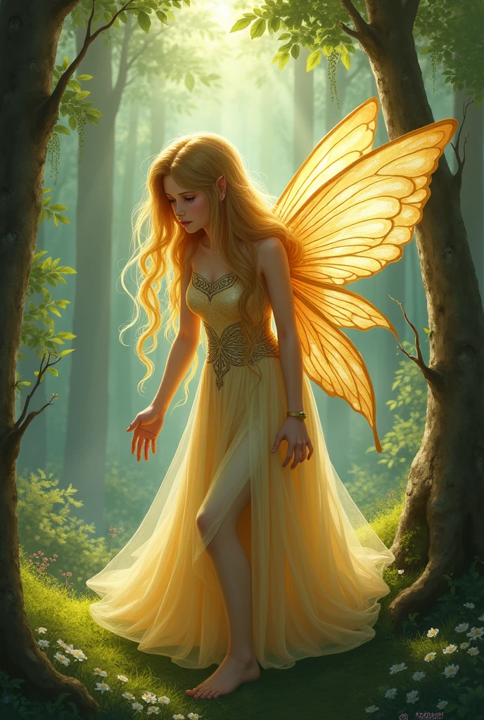 A fairy with a long blonde hair needing help