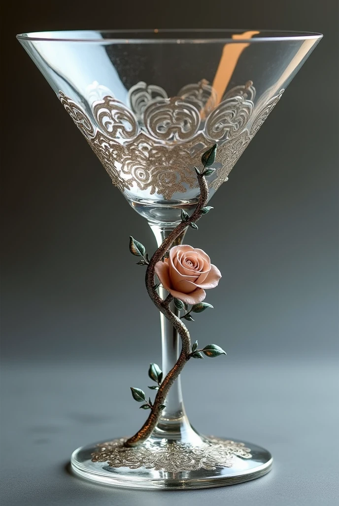 Fusion of a martini glass and a rose. Edles Design, engraved in silver. art nouveau