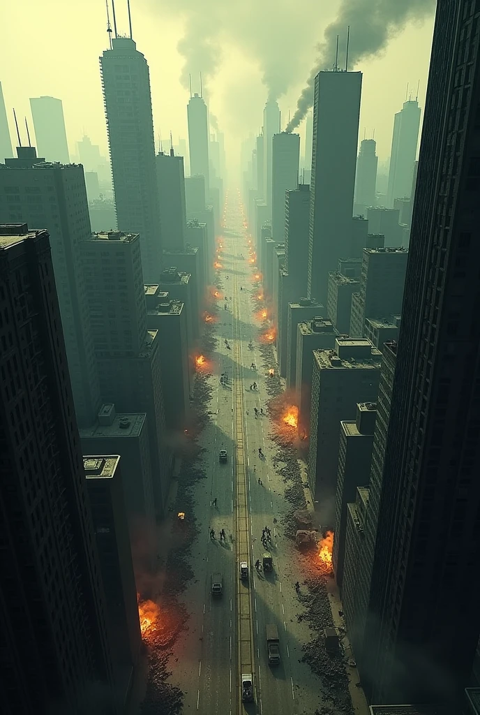 City in a zombie apocalypse seen from above