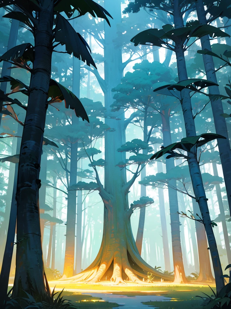 Magical forest, tropical forest, holy forest, white lighting tree, masterpiece