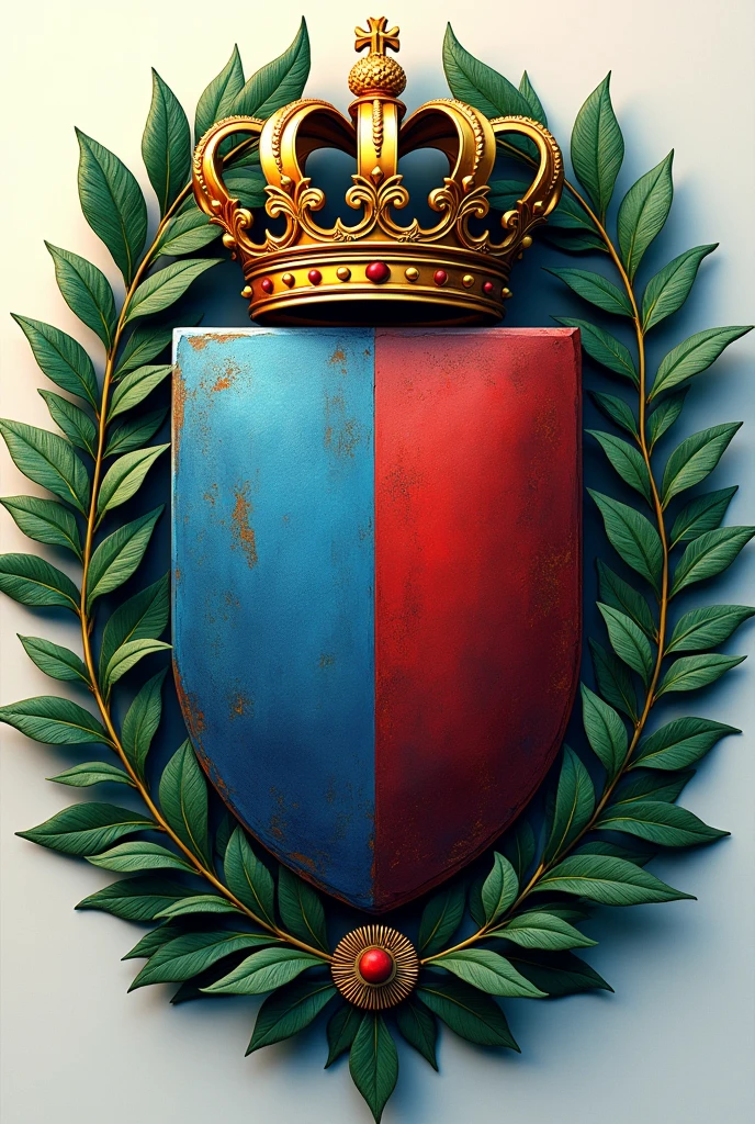 Coat of arms with gold colors, Unripe, cerulean, red with leaves of crown of greece