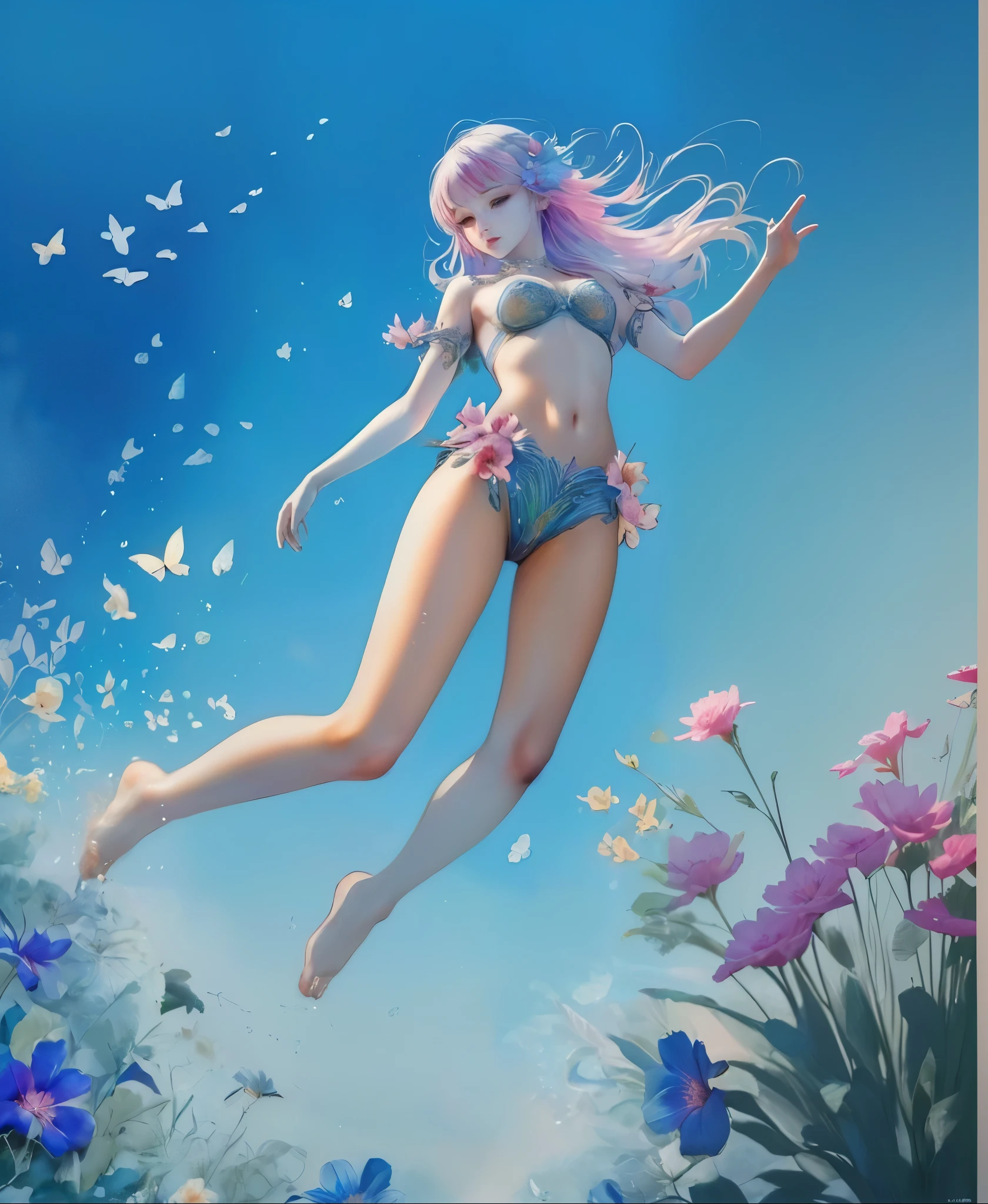 a young girl jumping in a garden, beautiful detailed eyes, beautiful detailed lips, extremely detailed face and features, long eyelashes, intricate pink dress, jumping pose, lush garden background, sunlight, vibrant colors, soft lighting, cinematic, award winning digital art, photorealistic, 8k, highly detailed, masterpiece, (best quality,4k,8k,highres,masterpiece:1.2),ultra-detailed,(realistic,photorealistic,photo-realistic:1.37)