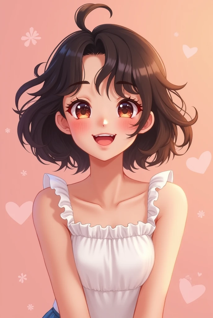 Woman short curly hair kawaii