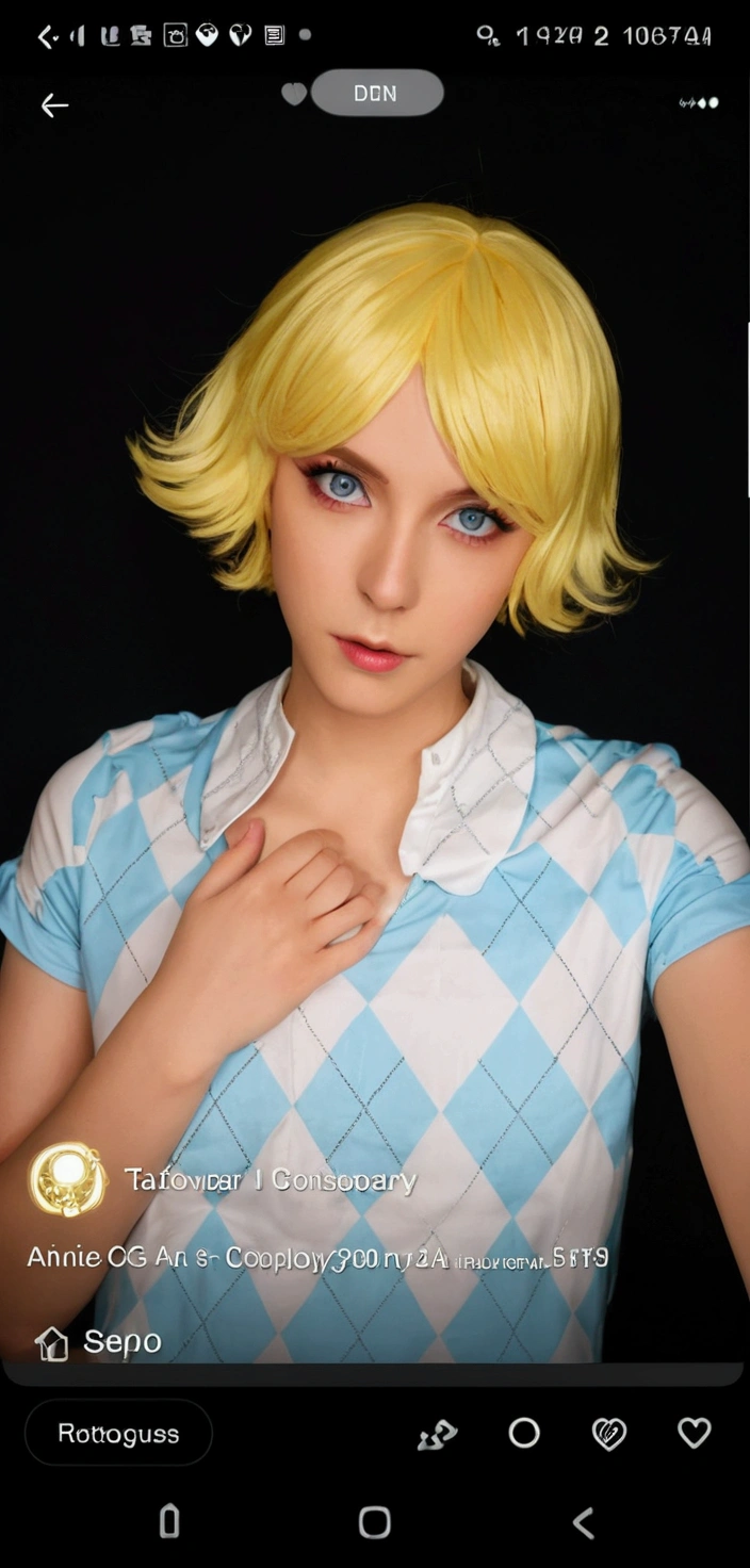 arafed photo of a femboy with a yellow wig and blue eyes, anime cosplay, professional cosplay, cosplay, alice from alice in wonder land, realistic cosplay, anime femboy cosplay, anime inspired, looking like annie leonhart, cosplayer, xqc, anime character; full body art, glamourous cosplay, full-cosplay, ann takamaki from persona 5