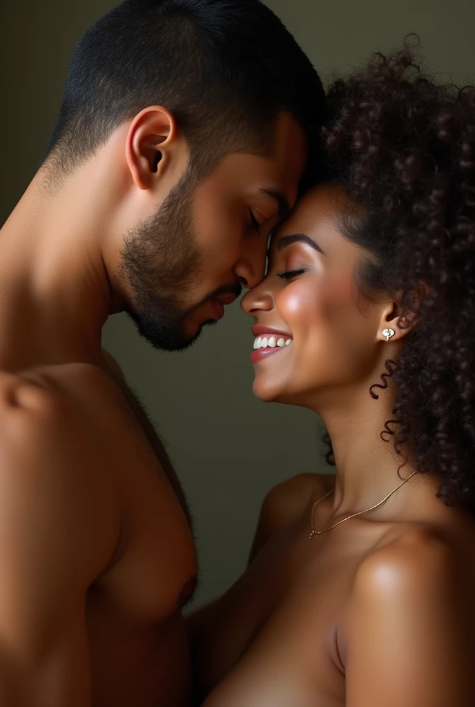 Generate a vivid picture of a light skin mixed race man sexually penetrating a woman of east indian descent. She is enjoying it. Show the images of their sexual organs.