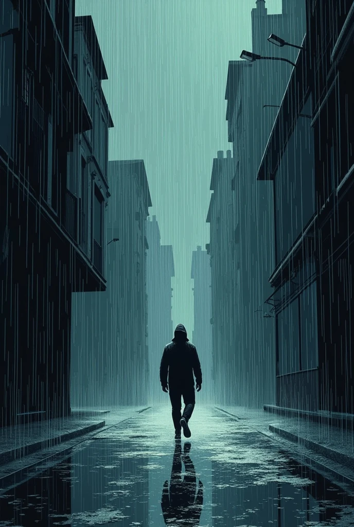 Heavy rain in a graphic style. French 2D comic strip