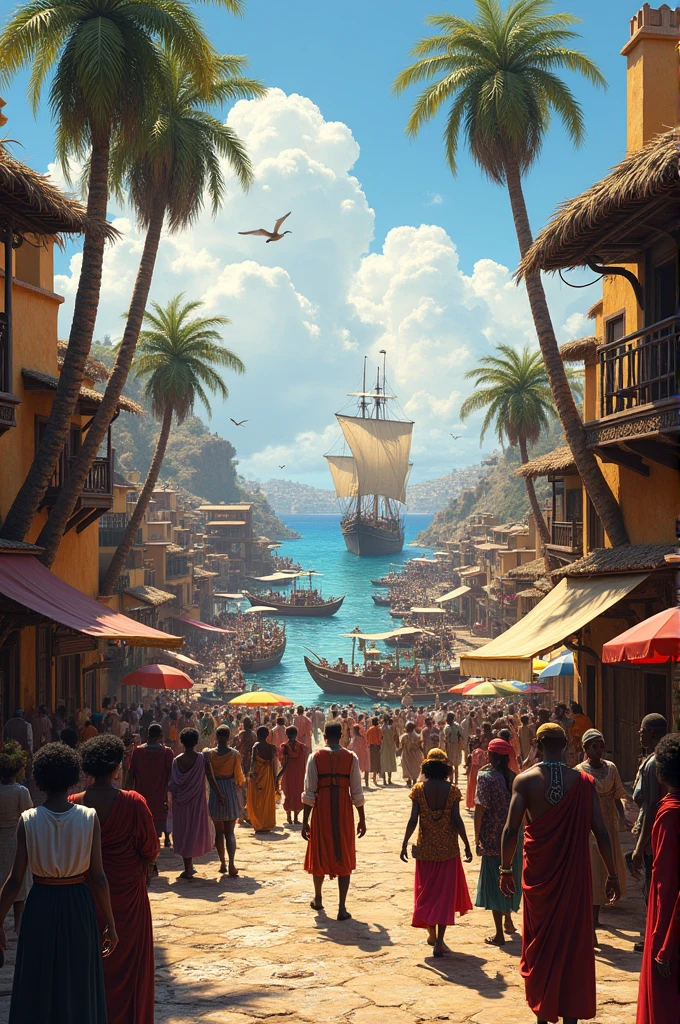 18th century bustling port in Africa 
