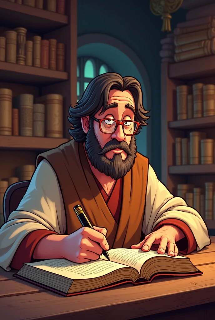 Image of man writing from the bible cartoon