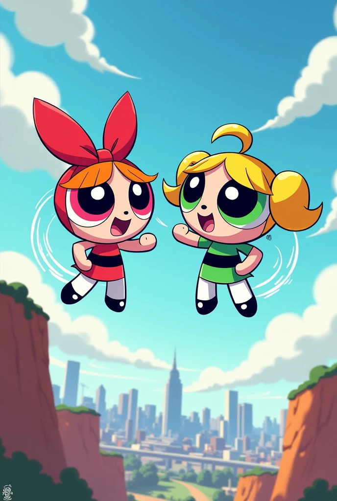 Blossom and Buttercup from the Powerpuff Girls, together