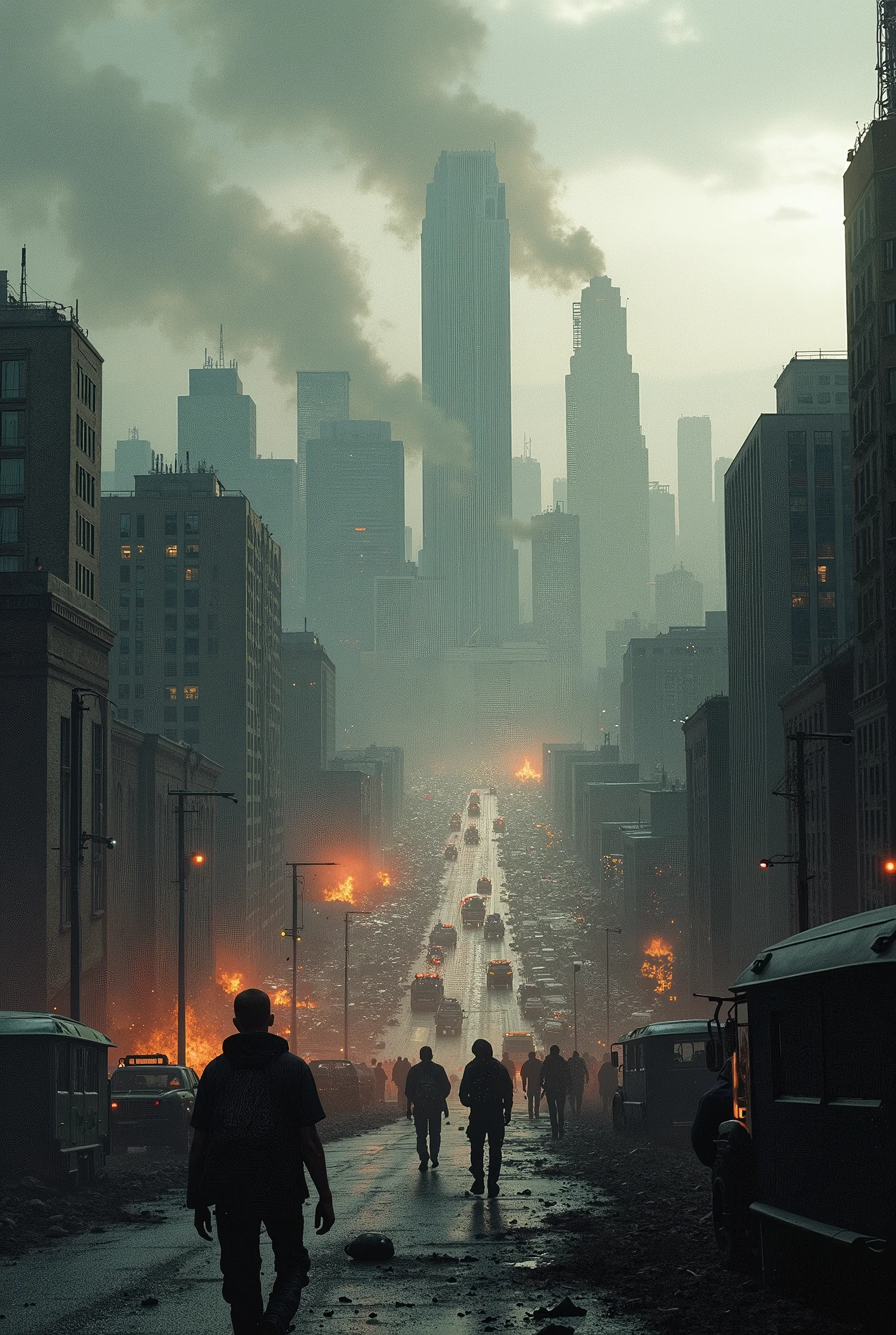 City in a zombie apocalypse seen from outside