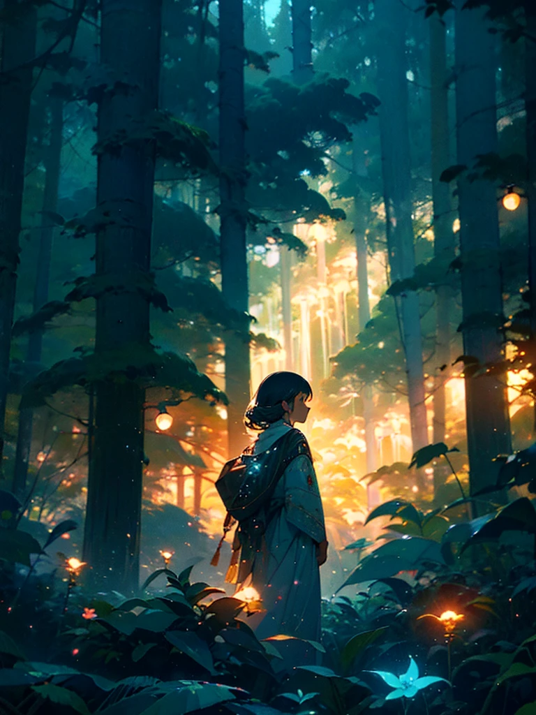 Magical forest, tropical forest, holy forest, white lighting tree, lush trees, masterpiece,