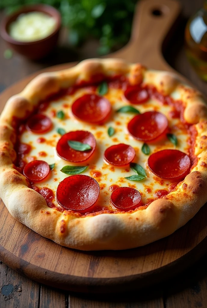 Pepperoni pizza with onion and catupiry crust