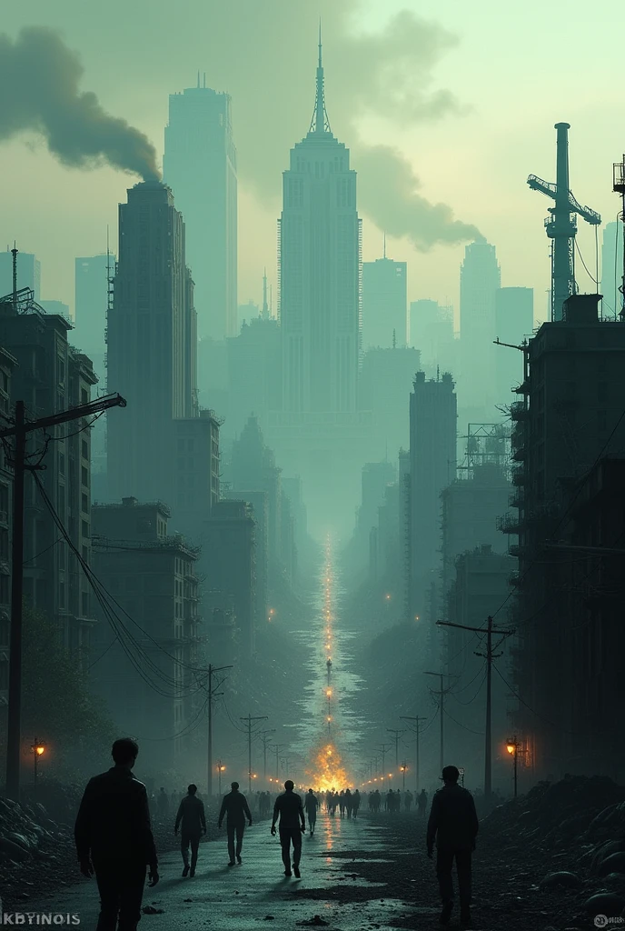 City in a zombie apocalypse seen from afar