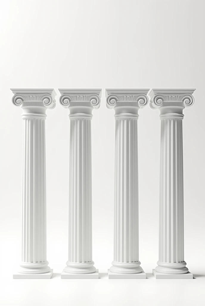 4 Columns, pillars of greece ancient times, realistic white background, oasis