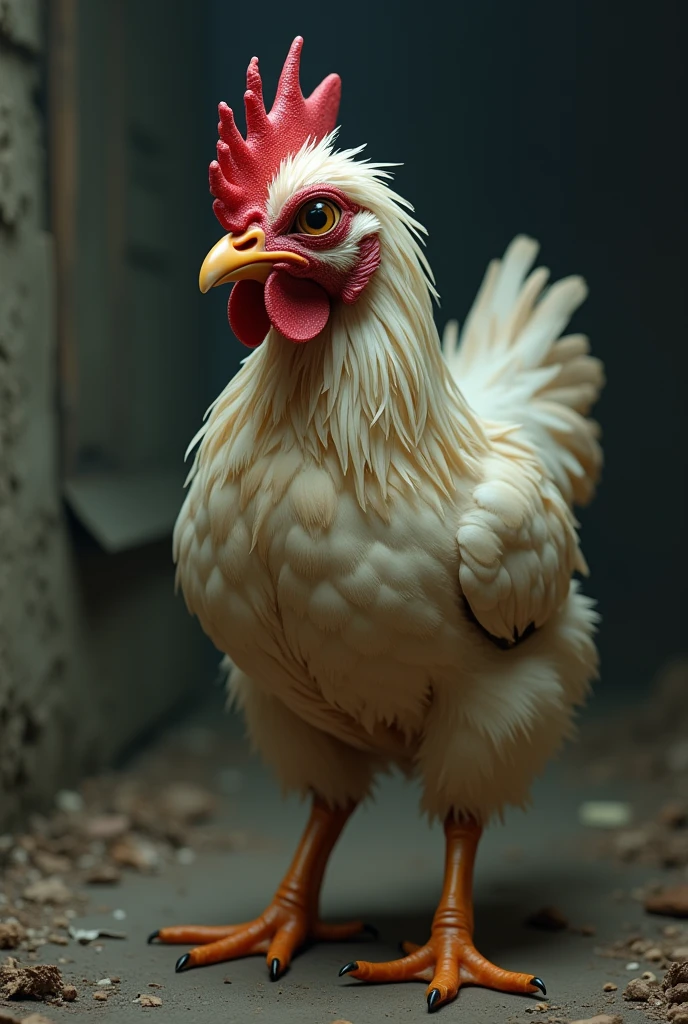 A chicken that looks very sick with cancer
