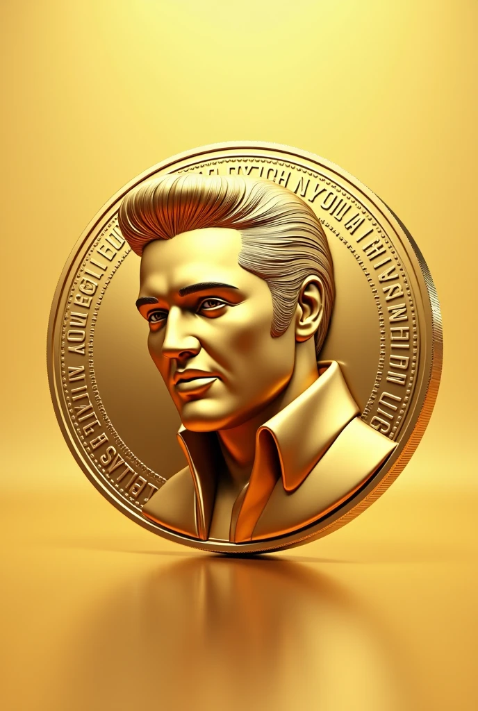 Elvis Presley 3D Goldd Crypto Coin Symbol, blank background, vector style