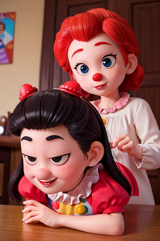 9age、female、Large head、Trump、clown、