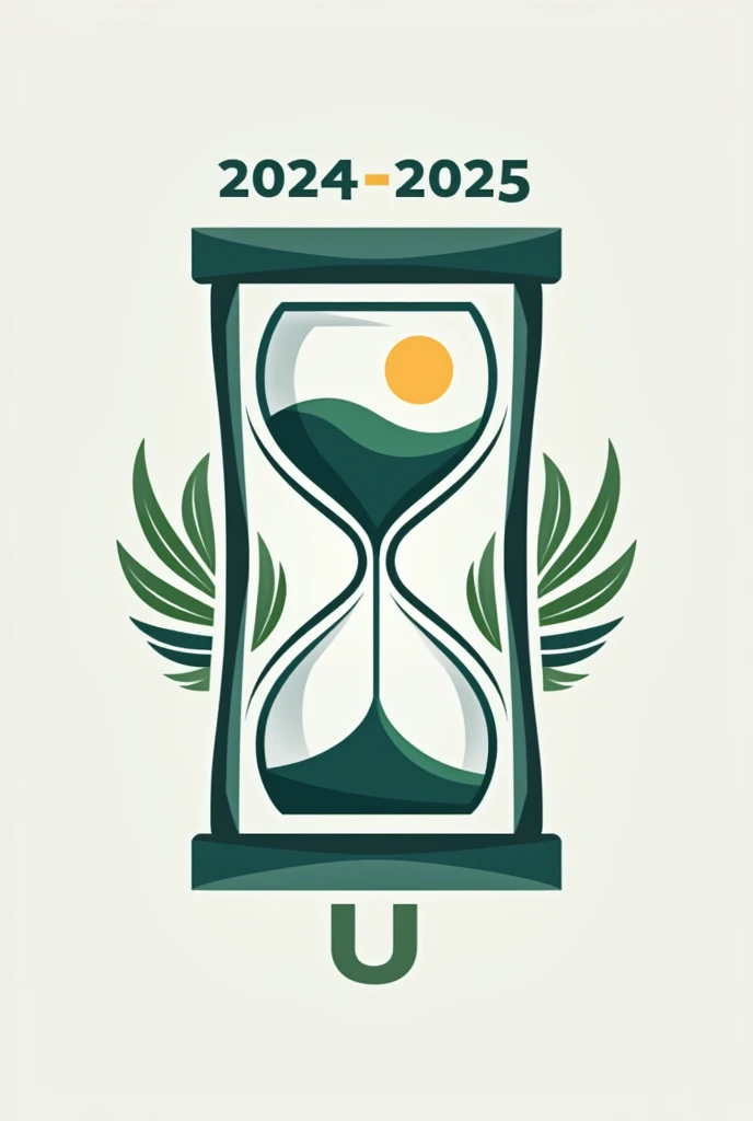 A promotional logo that has an hourglass in the background, Above it should say 2024-2025, that says U.And the palm groves on the other side of the hourglass 