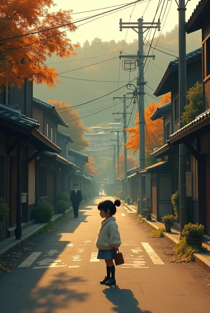 Kyotoの昔の街路，35mm lens，Multiple Angles，Country~ side scenery，Suburban，return，~ side，silhouette，Overhead Shot，Cat，Are standing，doll，Carrying a small school bag，Tram，Kyoto、Autumn forest，Wooden house，platform， Cape,Nguyen Gia,suit,tie, (Delicate face), (High-quality fluffy fur)，（35mm cinema lenses），（Multi-angle shooting），（Wide range of angles）