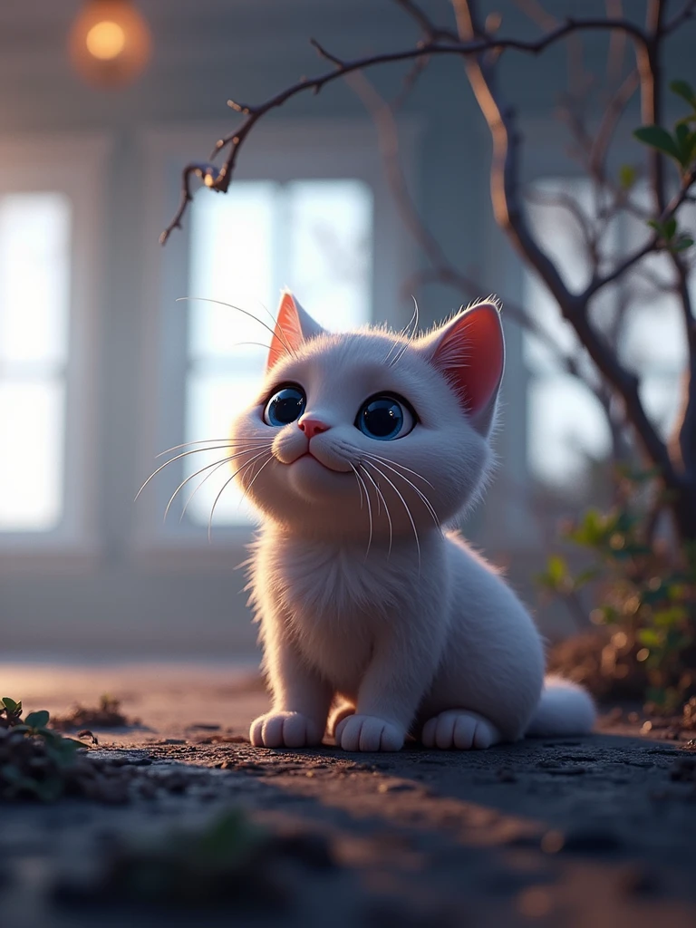 cute 3d cat, highly detailed, photorealistic, 8k, best quality, intricate details, realistic fur texture, adorable expression, realistic paws, lifelike eyes, whiskers, depth of field, natural lighting, ambient occlusion, global illumination, soft shadows, sharp focus