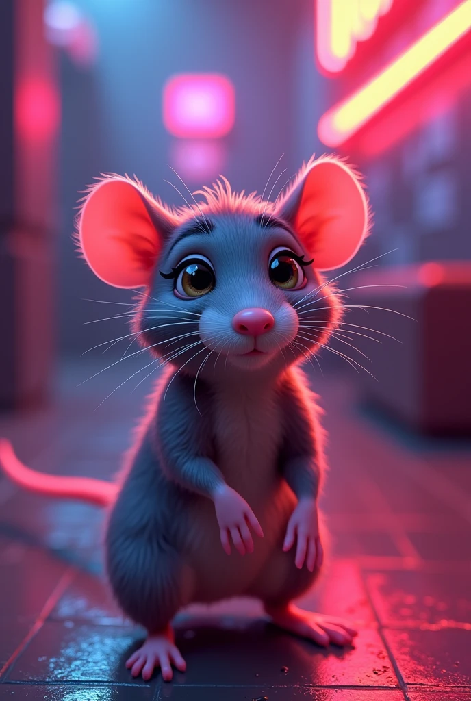 An adorable pet rat animation conditioned in the 80s retro disco style with no background facing forward