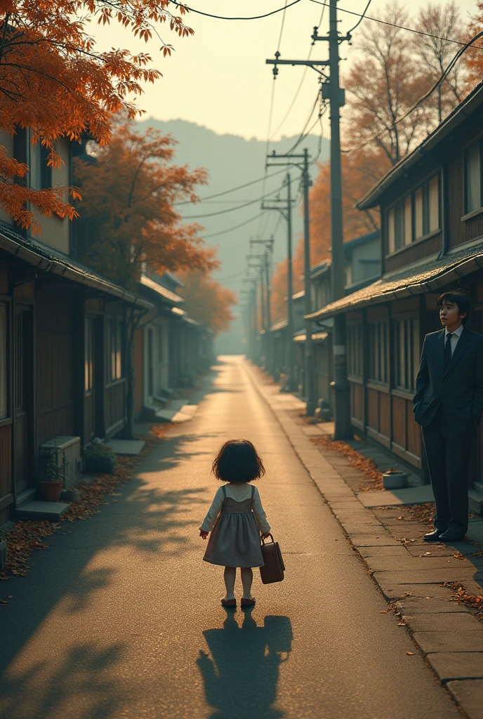 Kyotoの昔の街路，35mm lens，Multiple Angles，Country~ side scenery，Suburban，return，~ side，silhouette，Overhead Shot，Cat，Are standing，doll，Carrying a small school bag，Tram，Kyoto、Autumn forest，Wooden house，platform， Cape,Nguyen Gia,suit,tie, (Delicate face), (High-quality fluffy fur)，（35mm cinema lenses），（Multi-angle shooting），（Wide range of angles）