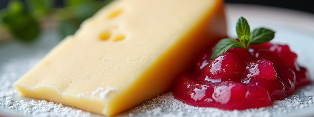 a slice of cheese with guava jam