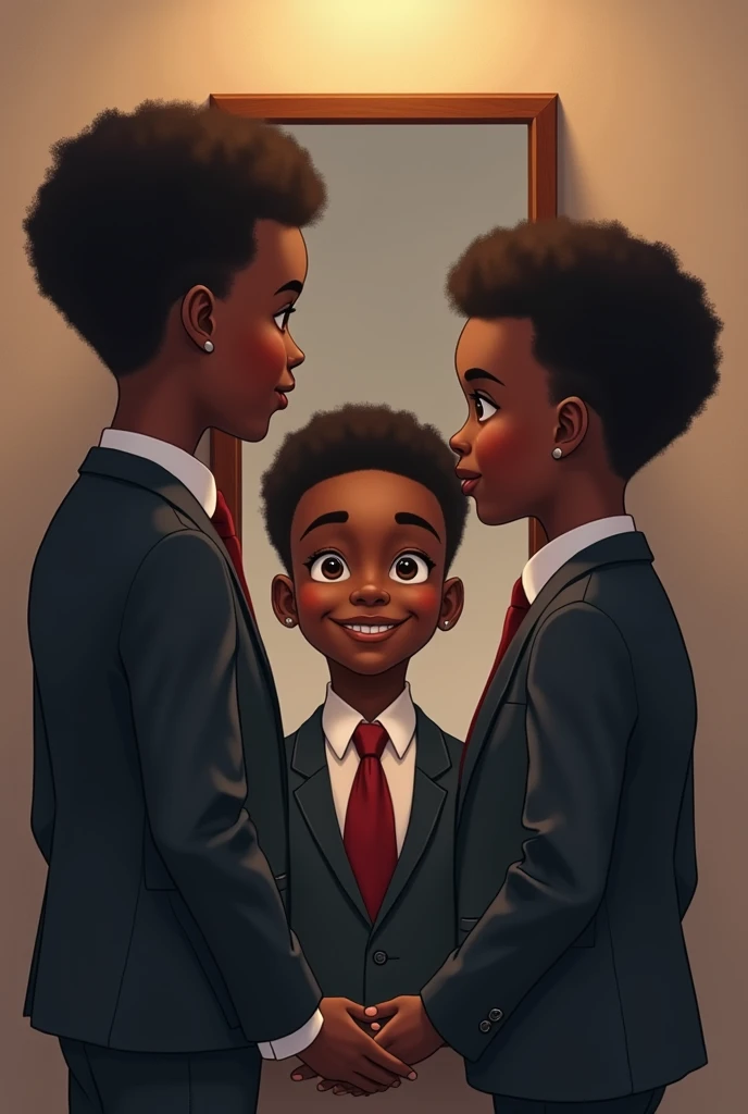 Two black boys looking in the mirror seeing their successes  