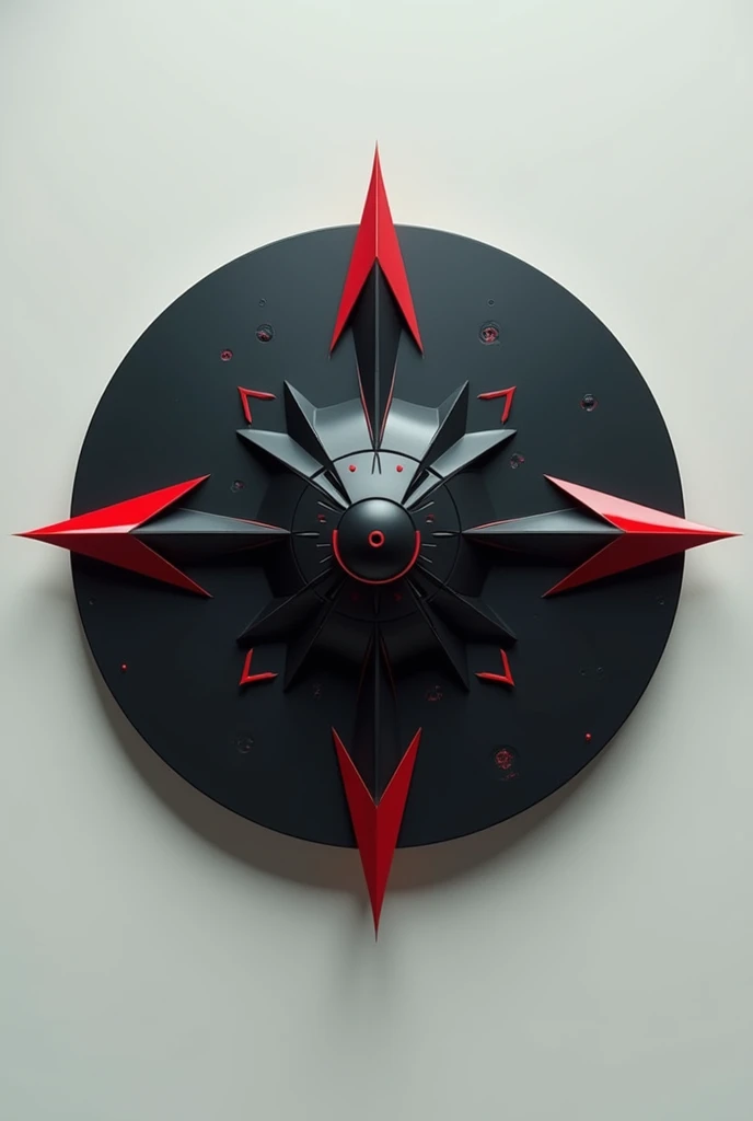 Flying machine, round and flat black, with 4 red, horizontal cone-shaped spikes