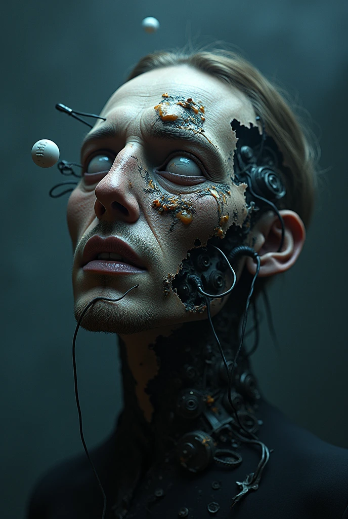 3D Puzzles,shoes,Explosive warhead, Mechanical parts embedded in the face, Dramatic works of art, Photo Editing, Photo Editing, Collapse,, Official artwork, Incredibly detailed, Photoshop Art, Noise Effect, dark blue