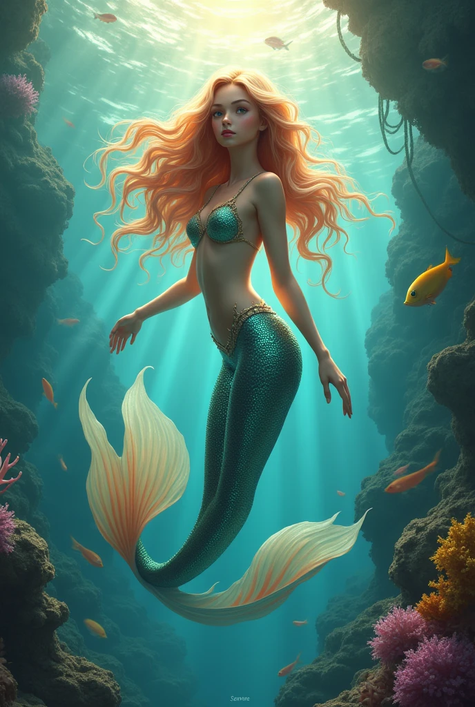 A beautiful mermaid under water