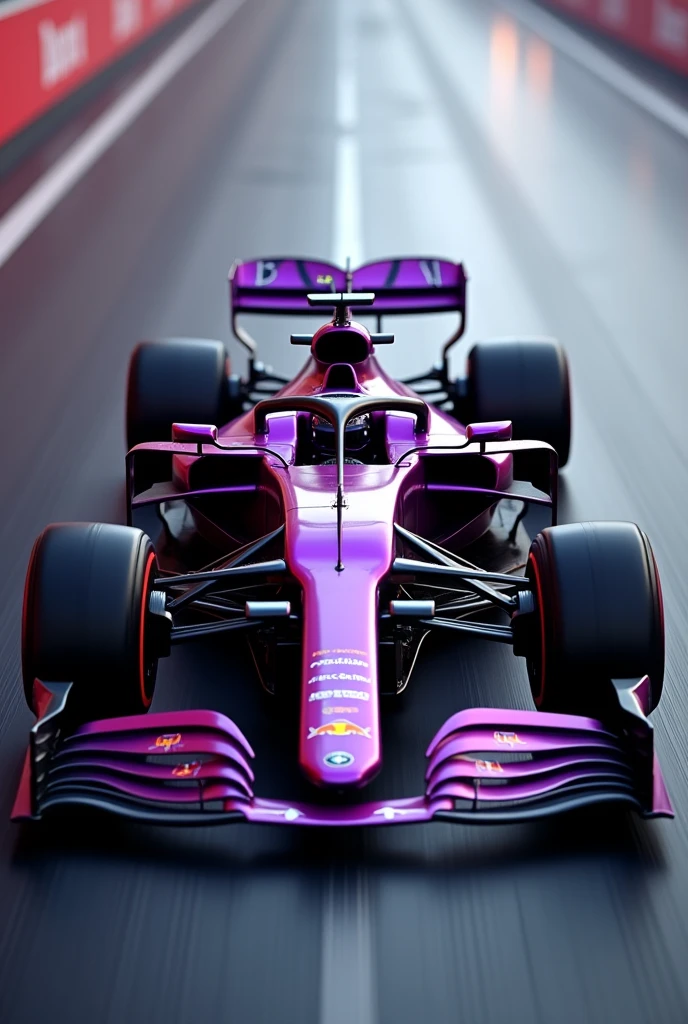 Create an F1 car with dark purple colors, black and silver