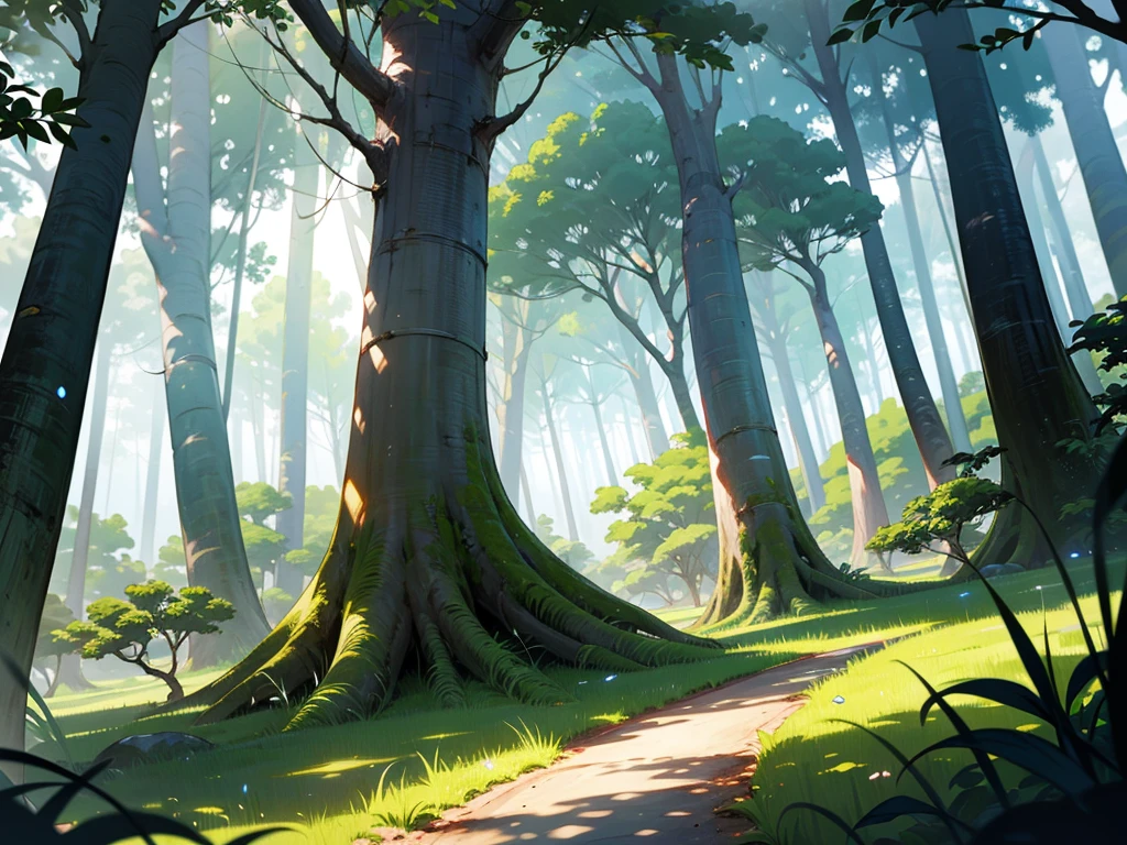 Magical forest, tropical forest, holy forest, white lighting tree, lush trees, masterpiece, landscape