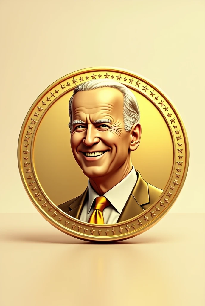 Joe Biden 3D Gold Crypto Coin Symbol, blank background, vector style