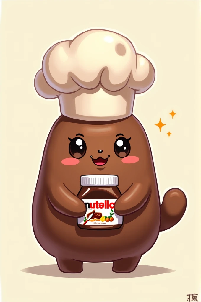 Place a brownie mascot with a pastry hat and holding a nutella in his hands