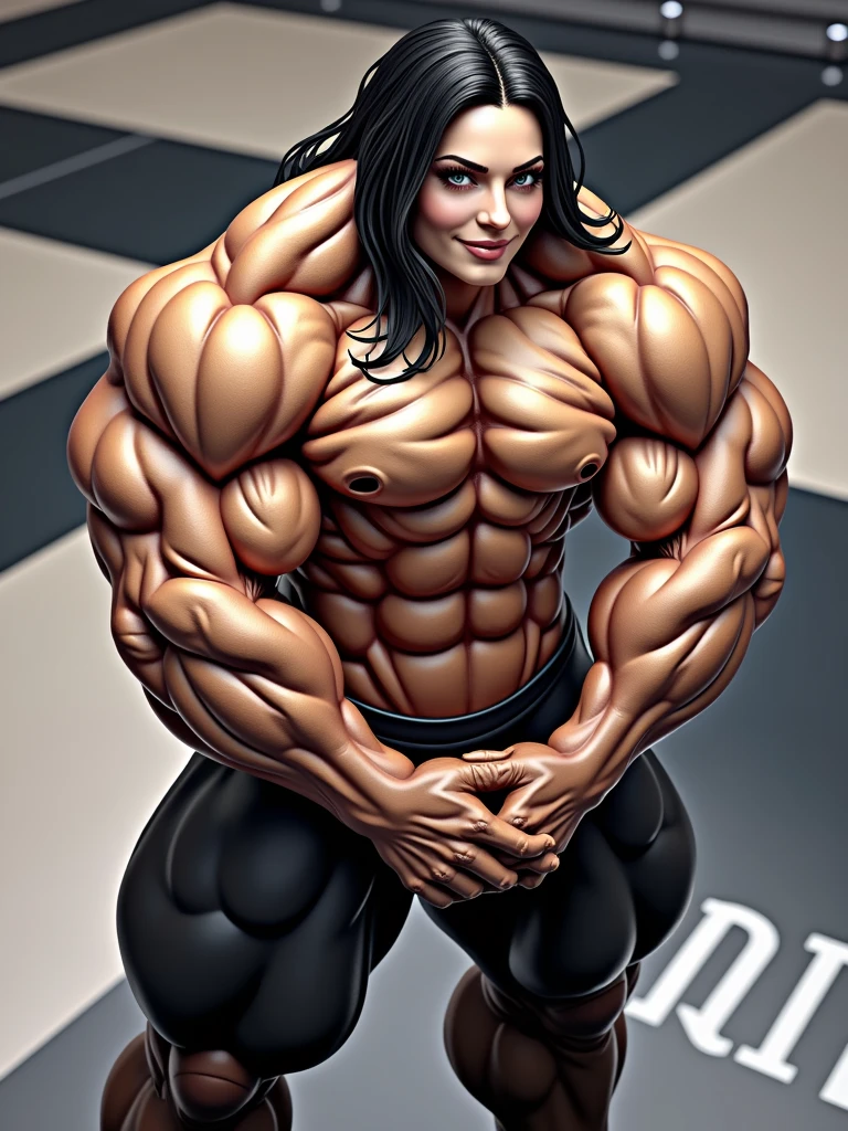 Gorgeous ultra muscular girl, extremely muscular, extremely lean, super shredded, fatless, super muscular, super bodybuilding, insanely shredded, sculpted beyond believe. Smiling, pretty, beautiful, gorgeous.